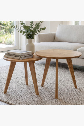 Set 2 runde Couchtische aus massivem Eichenholz